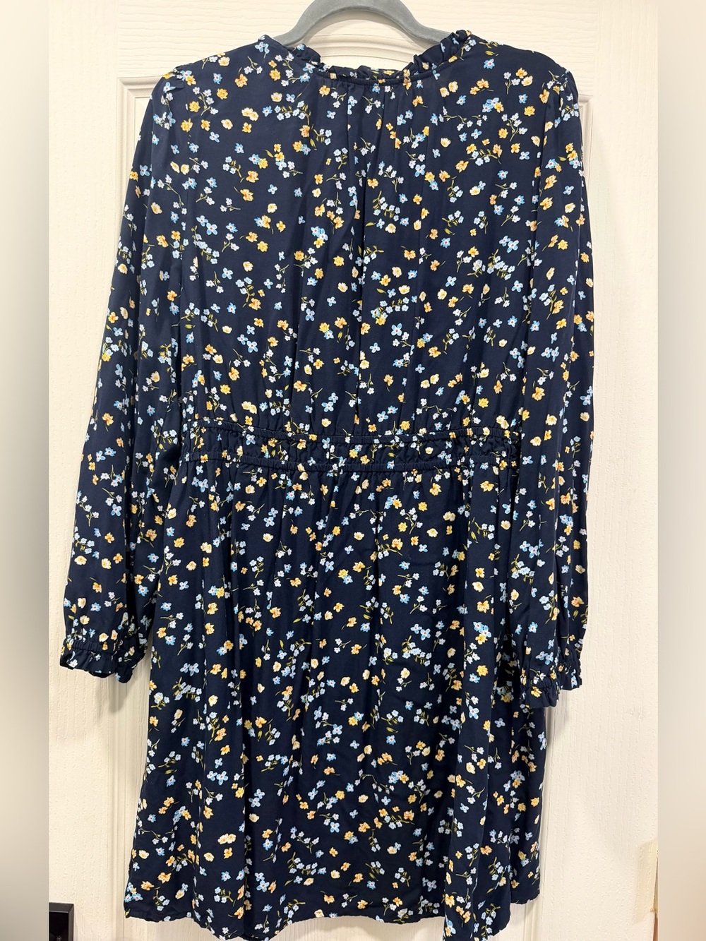 Navy Floral Long Sleeve Tie-Neck Dress - Picture 5 of 5